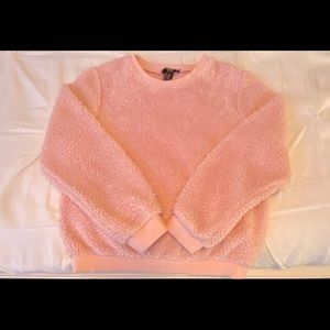 pink fluffy pullover sweatshirt,